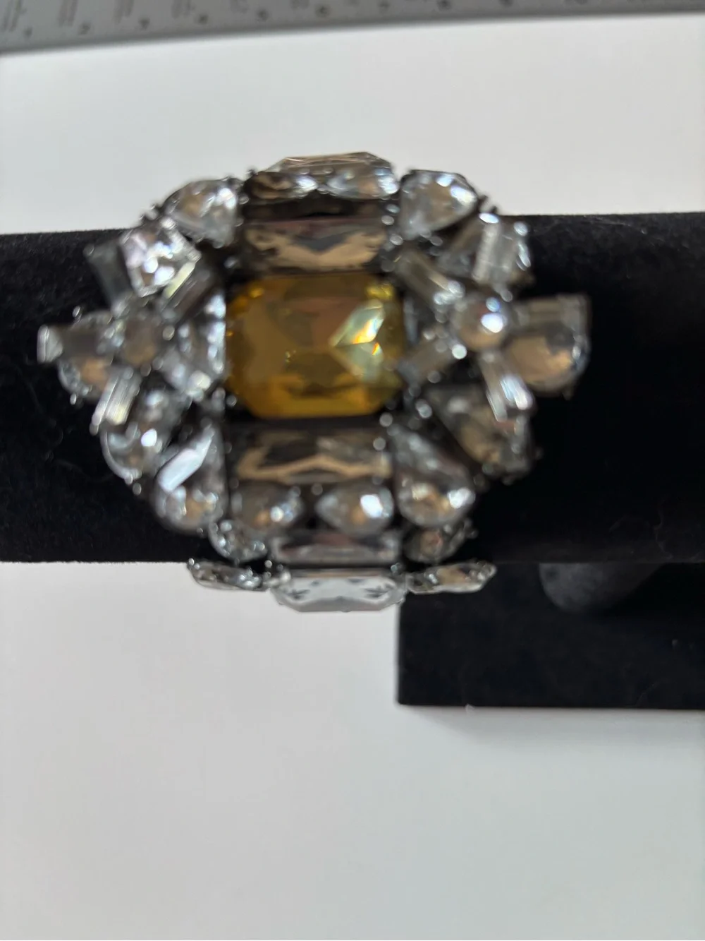 CACHÉ Amber Clear Rhinestone Statement Bracelet Gunmetal READ